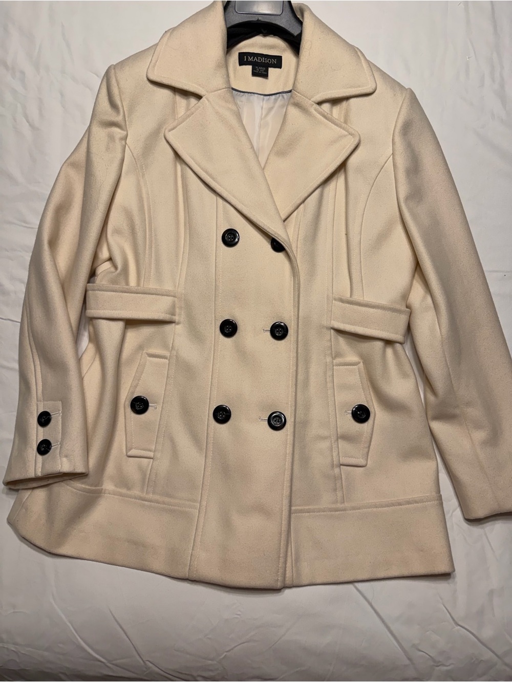1 Madison Cream Double-Breasted Peacoat with Black Buttons